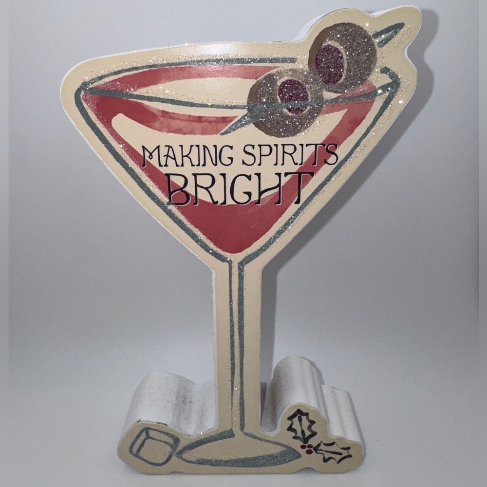 St. Nicholas Square Making Spirits Bright Glittery Martini Holiday Decor - Picture 1 of 1